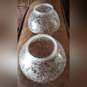 Vintage Acid Etched Lamp Shades, Floral Pattern, a pair